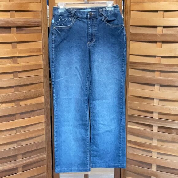 Duplex Girls Blue Denim Jeans Size 14 Waist 26” Inseam 27.5” Embroidered - Picture 1 of 8